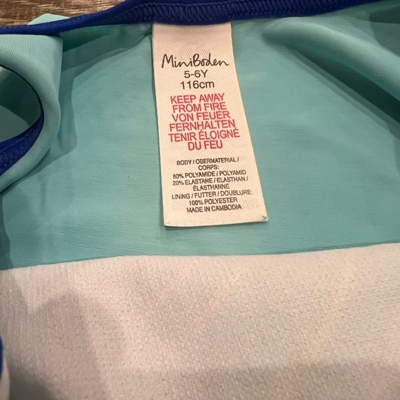 Mini Boden Girls One Piece Swimsuit Stripes & Rainbow cloud  Appliqué Size 5-6 - Picture 2 of 3